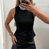BLACK FAUX SUEDE HIGH NECK TOP
