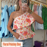 FLORAL PAISLEY ONE SHOULDER TOP