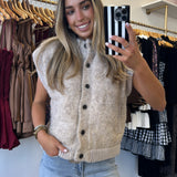 Beige Knit Chunky Button Down Vest
