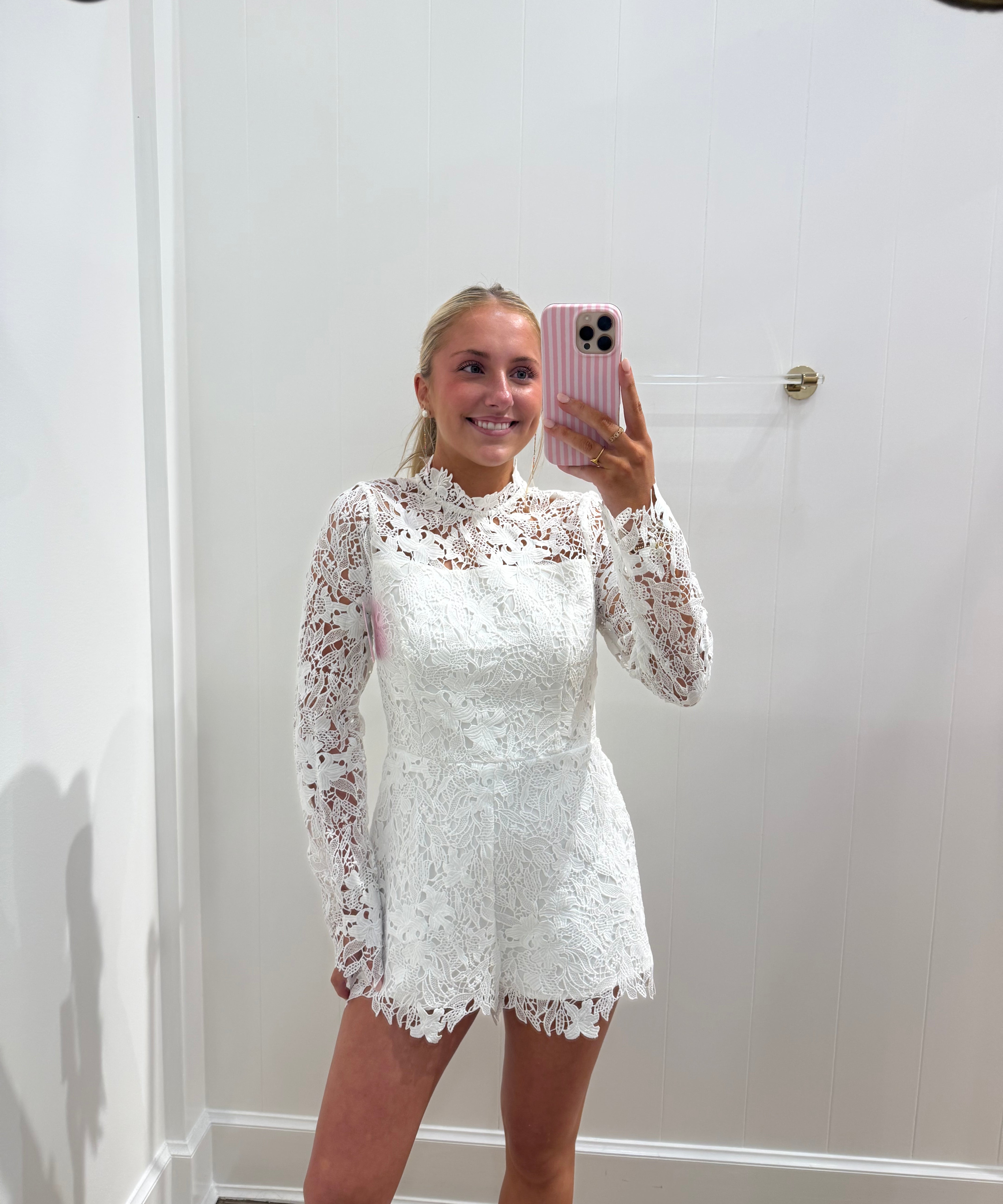 LBK WHITE LACE CHIC LONGSLEEVE ROMPER