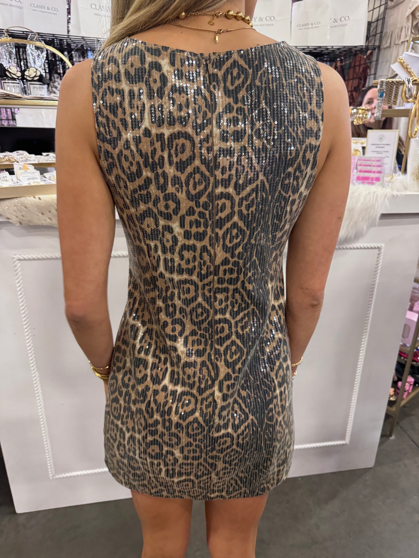 LEOPARD SEQUIN MINI DRESS