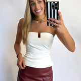 WHITE PLEATHER STRAPLESS TOP