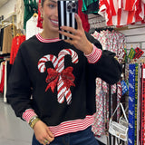 Black Candy Cane Sequin Top