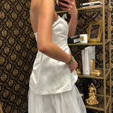 Ivory Peplum Layered Tulle Maxi Dress