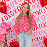 Red & White Gingham Button Down Blouse