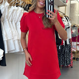 RED KNIT STRIPE DRESS