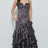 Black Satin Polka Dot Maxi Dress