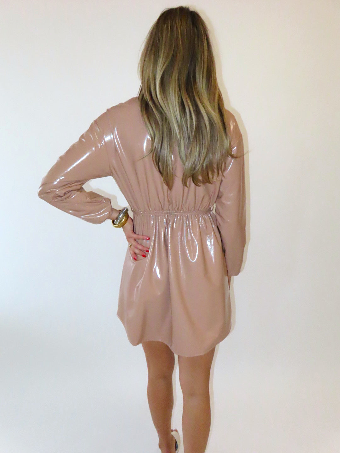 MOCHA BUTTON UP TIE DRESS