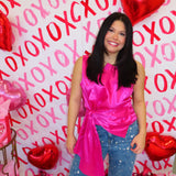 MAGENTA DRAPE BOW DETAIL TOP