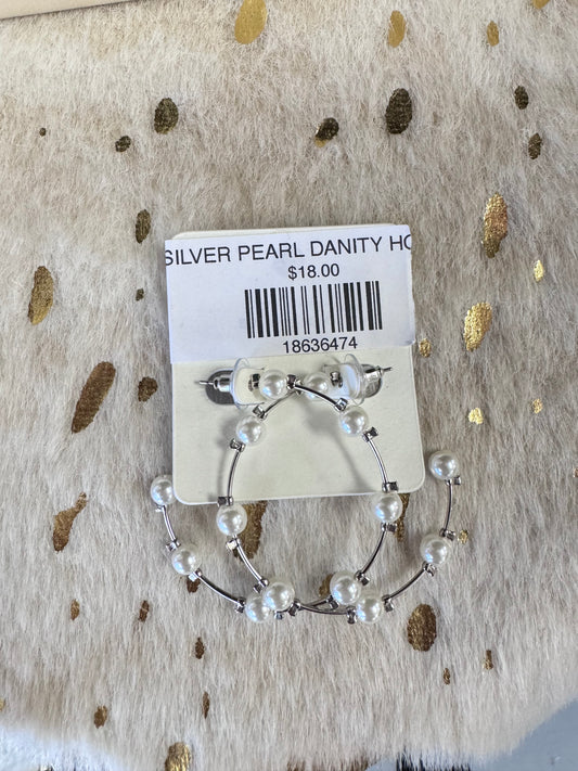 SILVER PEARL DANITY HOOPS