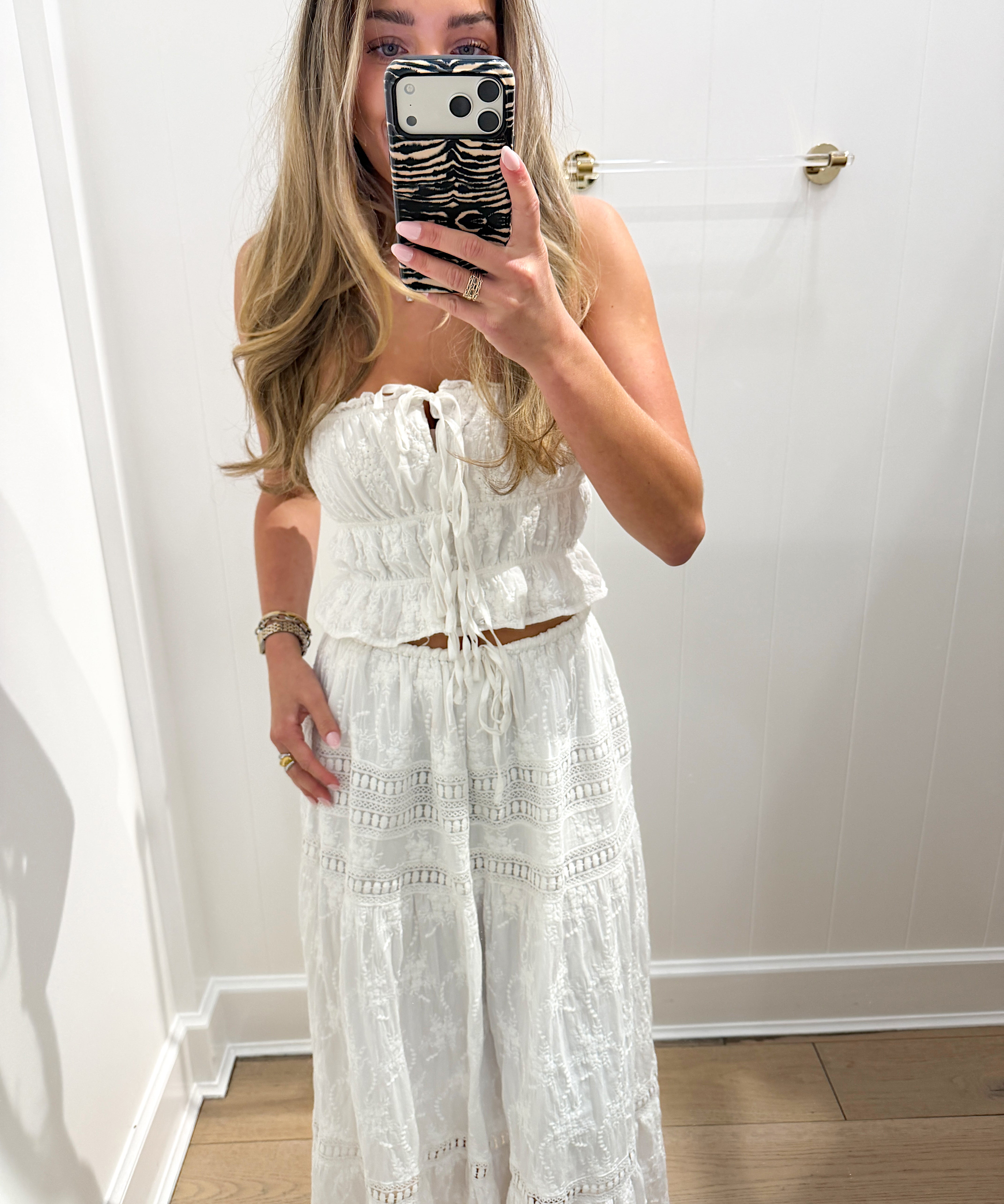 WHITE EMBROIDERED LACE TOP & MAXI SKIRT SET