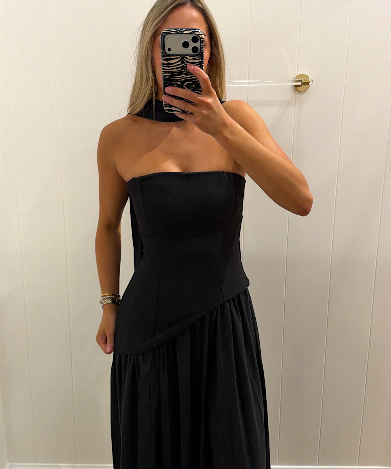 LBK BLACK SCARF STRAPLESS DRESS