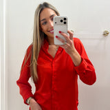LBK RED SATIN BUTTON DOWN BLOUSE