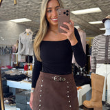 WF BLACK SQUARE NECK STRETCH TOP