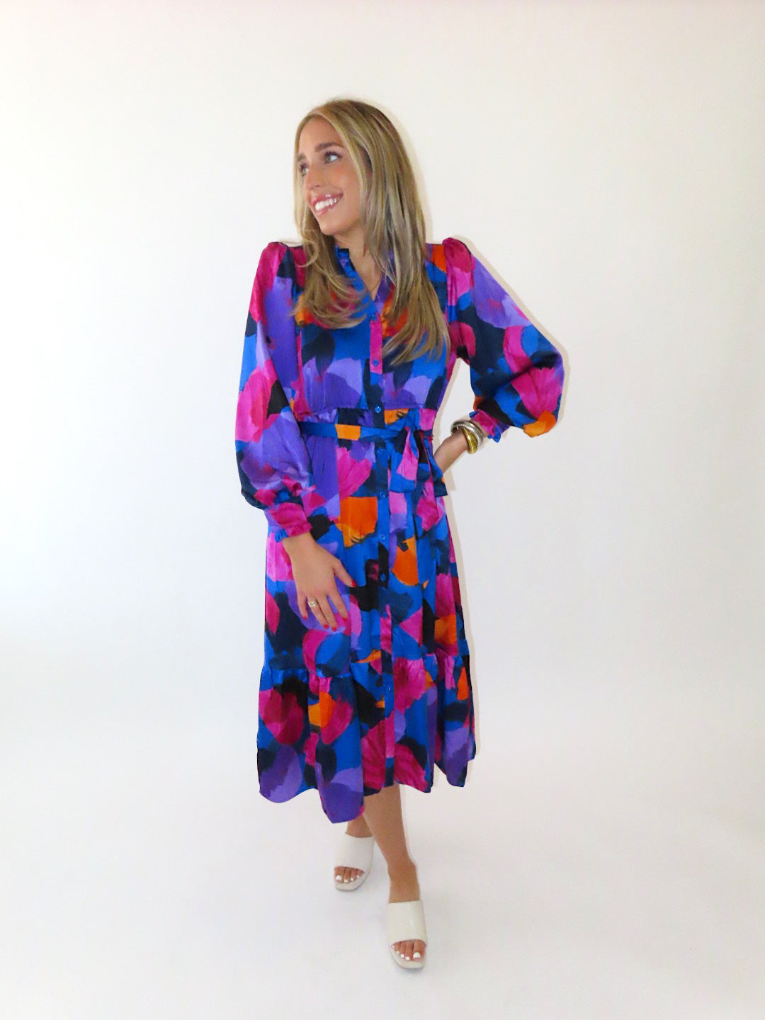 COLORFUL BRUSH TIE MAXI DRESS