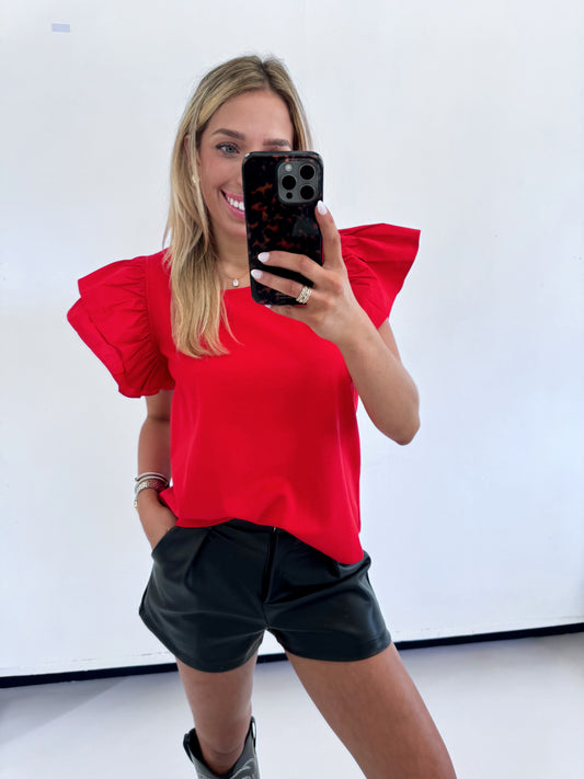 RED RUFFLE STRETCHY TOP