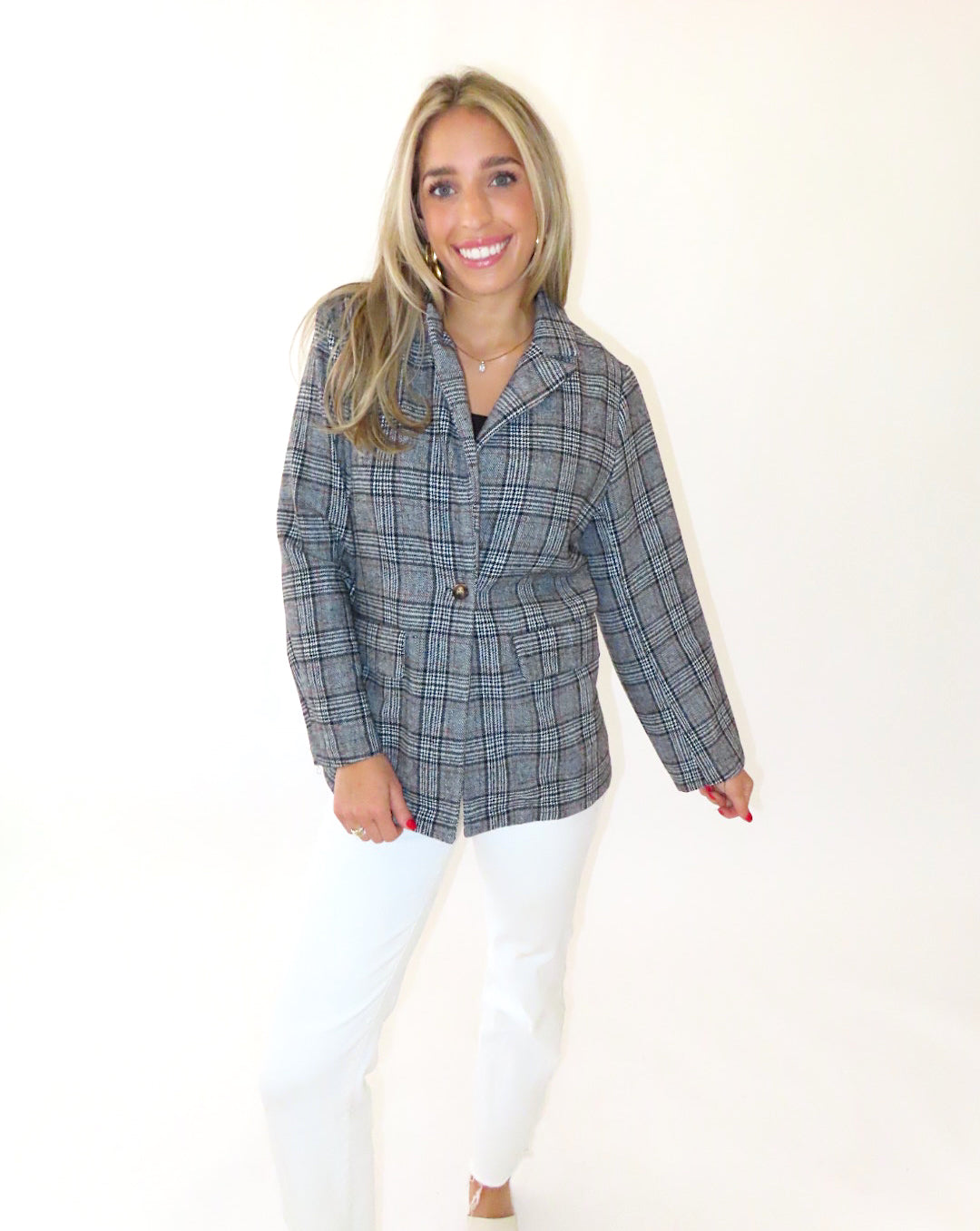 BLACK PLAID SEQUIN CHEETA BLAZER