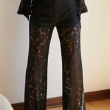 Black Lace Blazer Pant Set