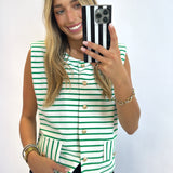 GREEN STRIPED CARDIGAN/ VEST TOP