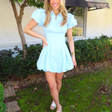 BABY BLUE FIT AND FLARE ZIPPER DRESS