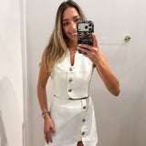WHITE GOLD BUTTON SKORT SET
