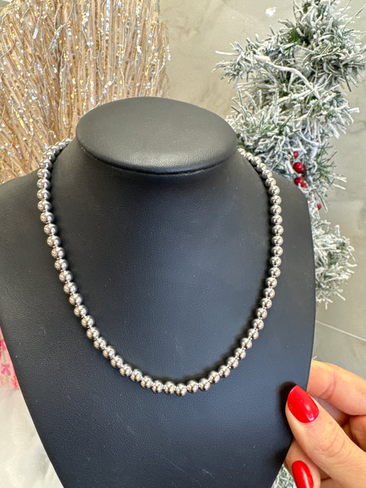 SILVER 6MM BEADED NECKLACE - STERLING SILVER