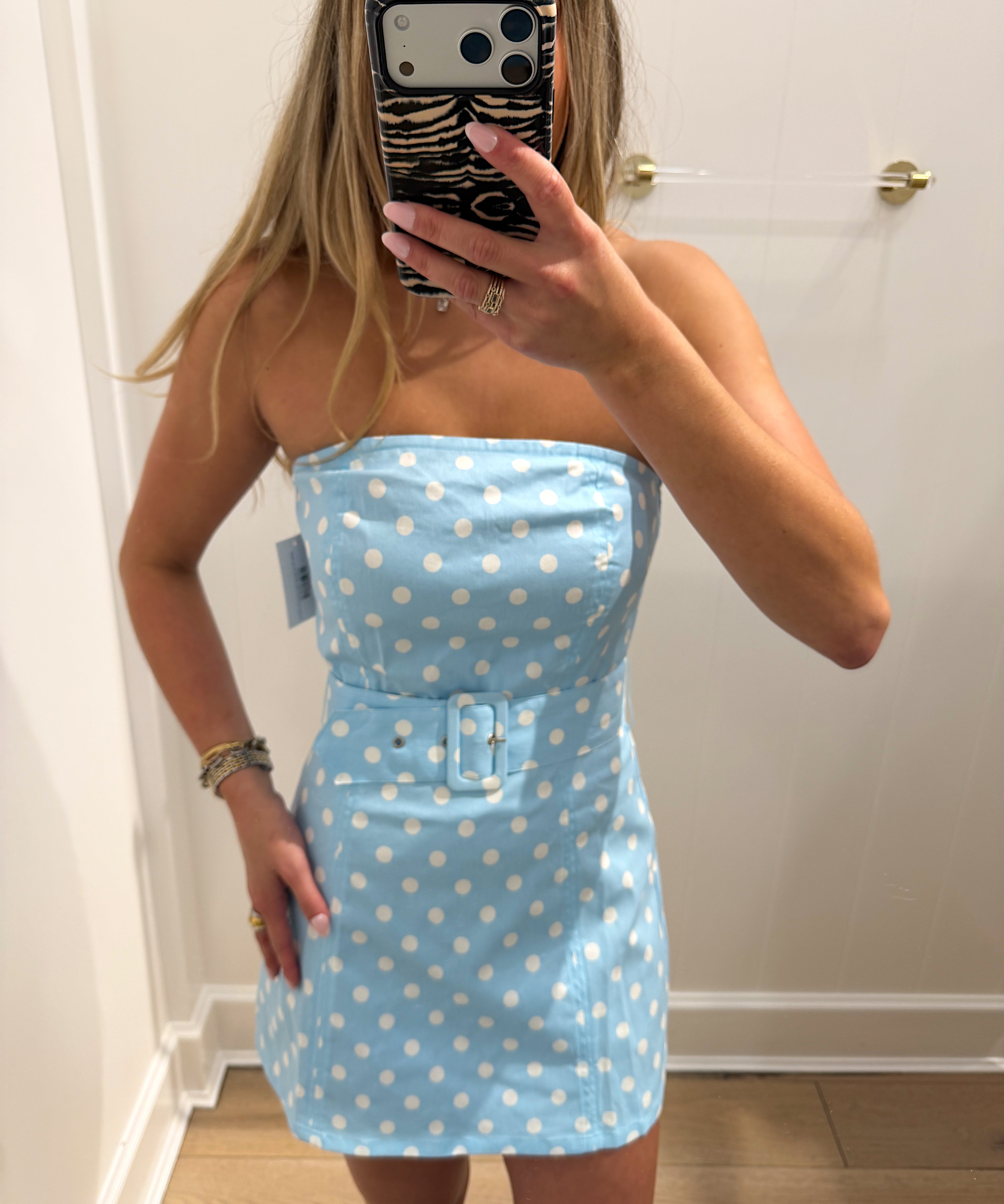 BABY BLUE POLKA DOT STAPLESS DRESS