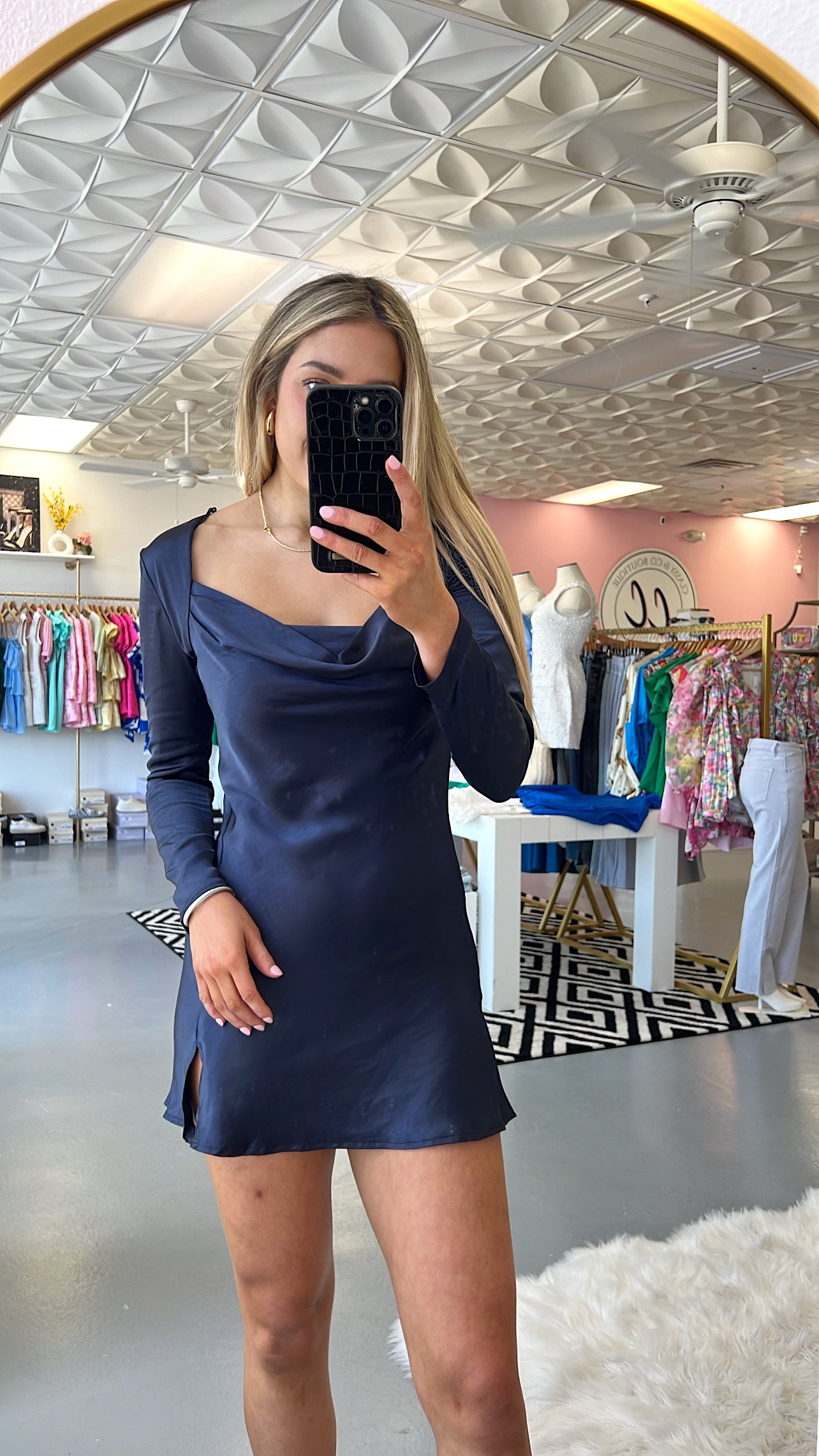 MIDNIGHT BLUE COWL NECK DRESS