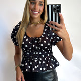 POLKA DOT PRINT SCOOP NECKLINE TOP