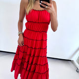 RED/ BLACK RUFFLED TIERED DRESS