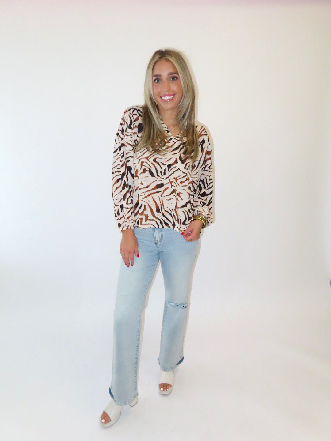 ANIMAL PRINT TOFFEE LONGSLEEVE BLOUSE