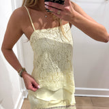 YELLOW LACE TANK AND MIDI SKIRT SET