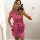 PINK TWEED GOLD BUTTON SET