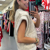 Beige Knit Chunky Button Down Vest
