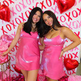 Pink Embellished Shiny Mini Dress