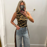 ZEBRA TAUPE MOCK NECK TOP