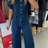 Denim Button Detailed Tie Jumpsuit