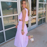 PINK GINGHAM TANK AND RUCHED MIDI SKIRT SET