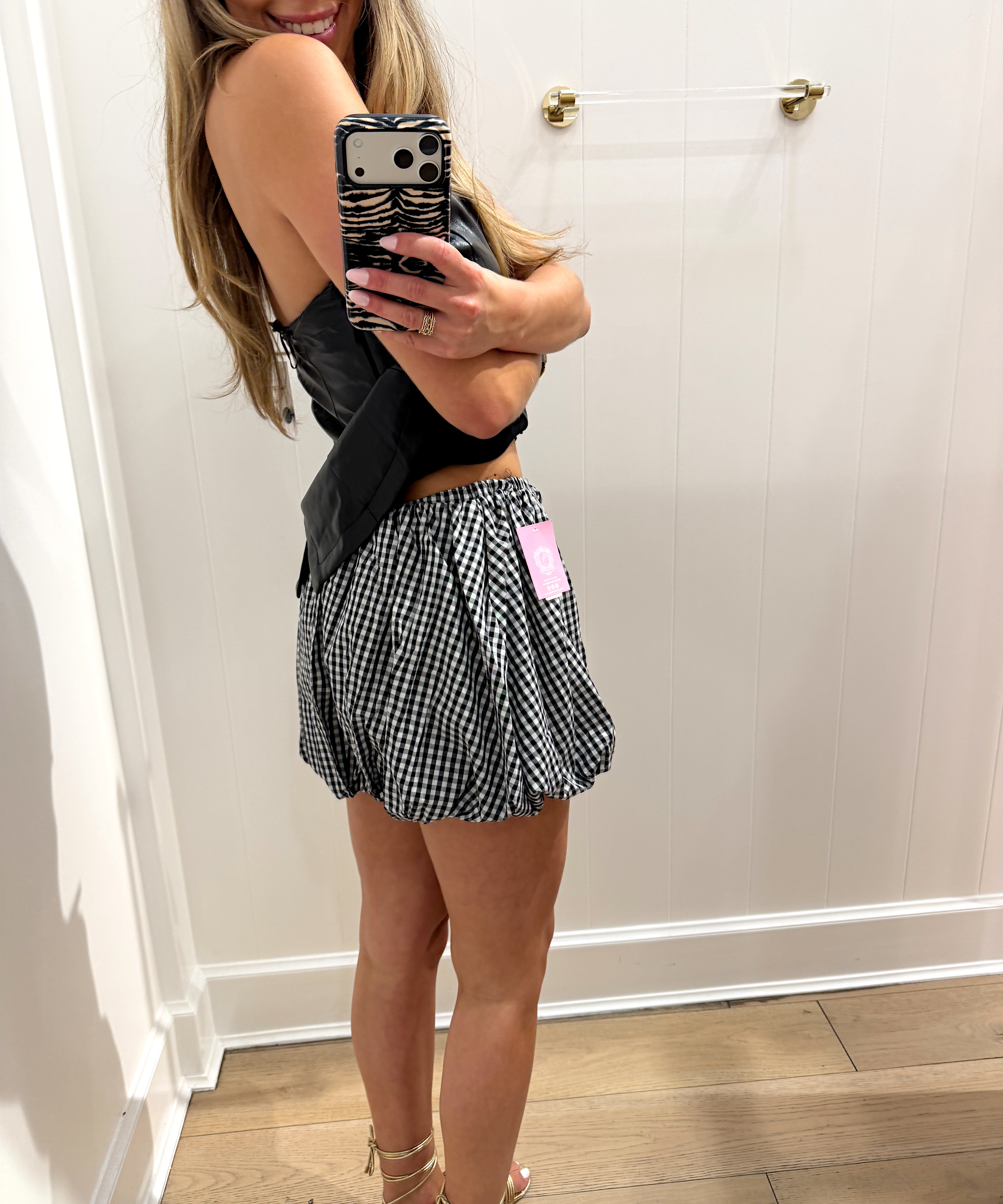 BLACK GINGHAM BUBBLE MINI SKIRT
