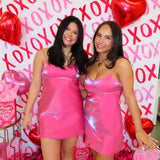 Pink Embellished Shiny Mini Dress