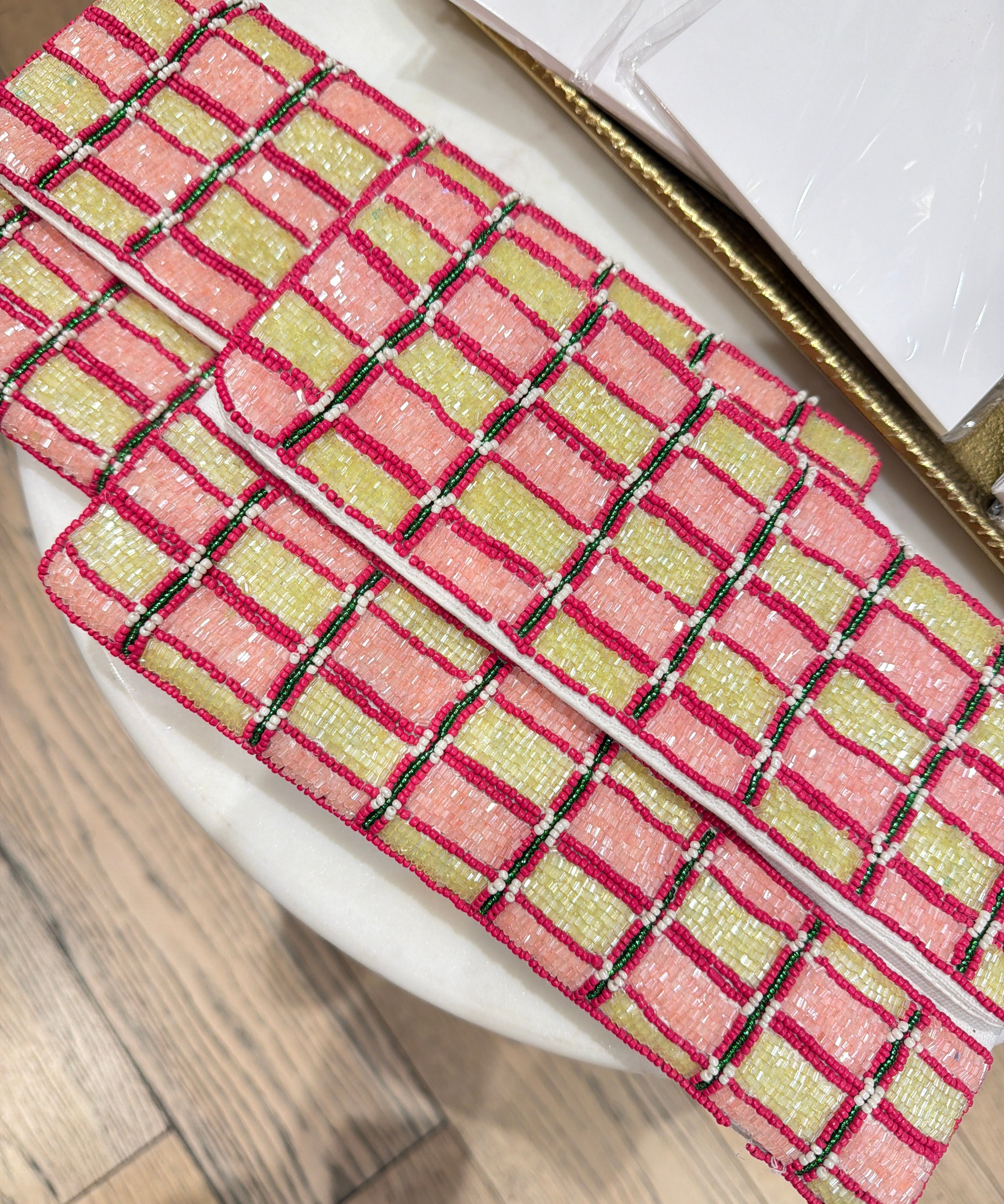 PINK & GREEN BEADED CLUTCH