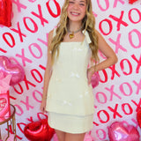 Cream Tweed Square Neck Bow Mini Skirt Set