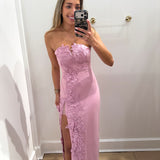 PINK STRAPLESS 3D FLORAL MAXI DRESS