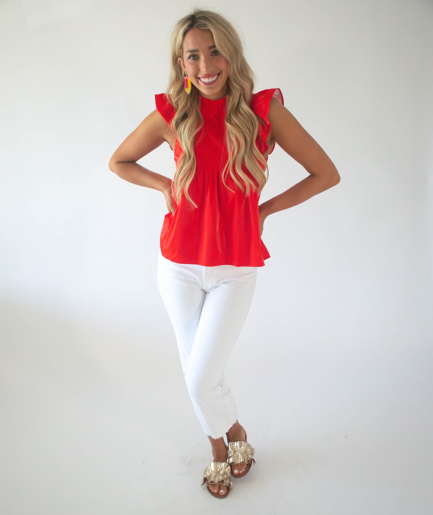 RED TWO TONE METALLIC TOP