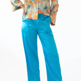 Blue Satin Wide Flow Pants