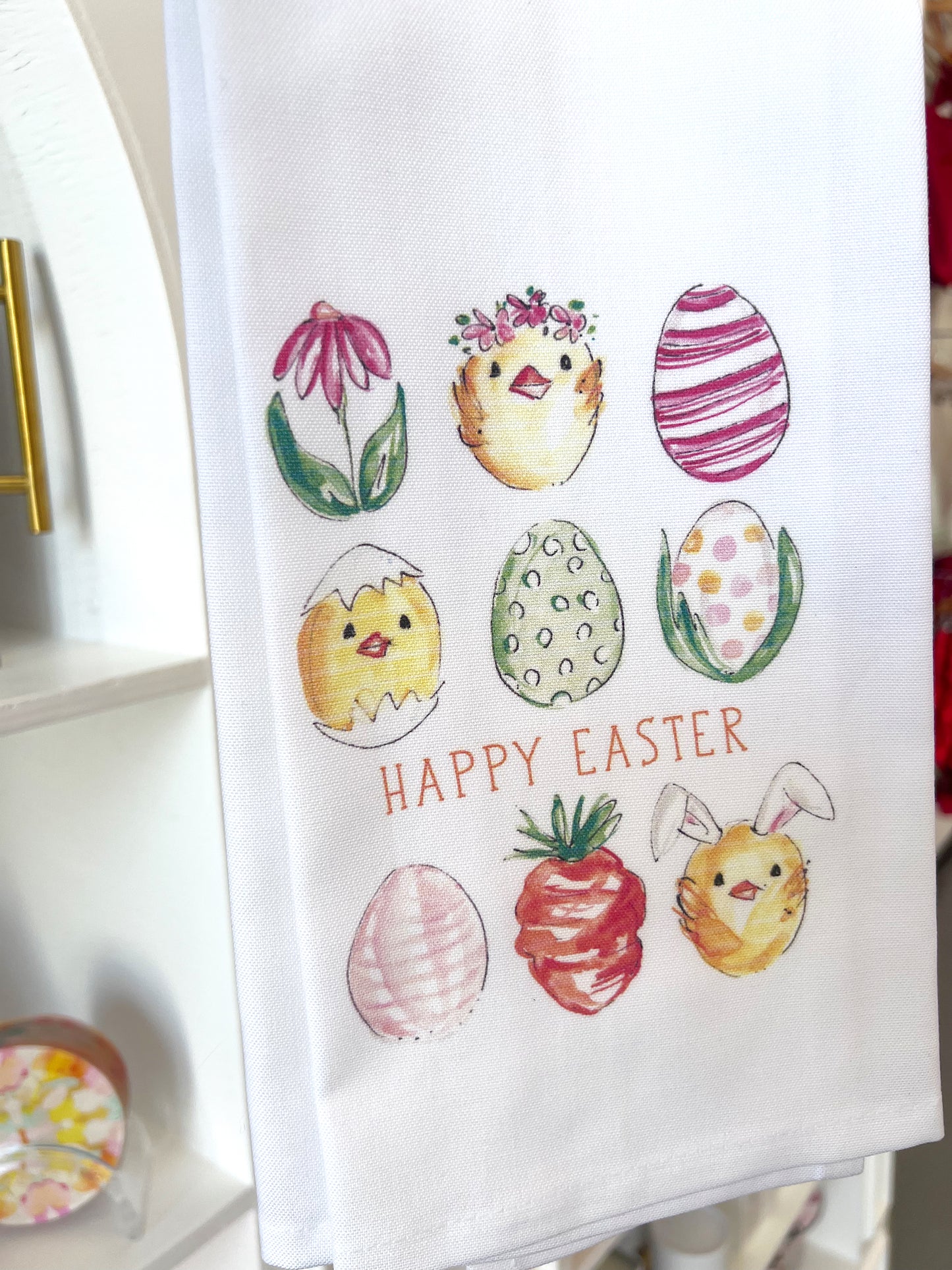 KITCHEN TOWEL HANDPAINTED EASTER EGGS AND CHICKS