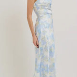 BLUE MULTI FLORAL STRAPLESS MAXI DRESS