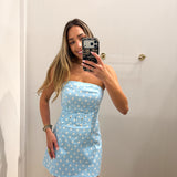 BABY BLUE POLKA DOT STAPLESS DRESS
