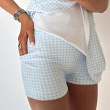Blue Gingham Lace Ruffle Athletic Dress