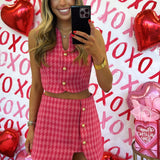 Pink Houndstooth Button Set